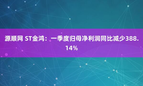 源顺网 ST金鸿：一季度归母净利润同比减少388.14%